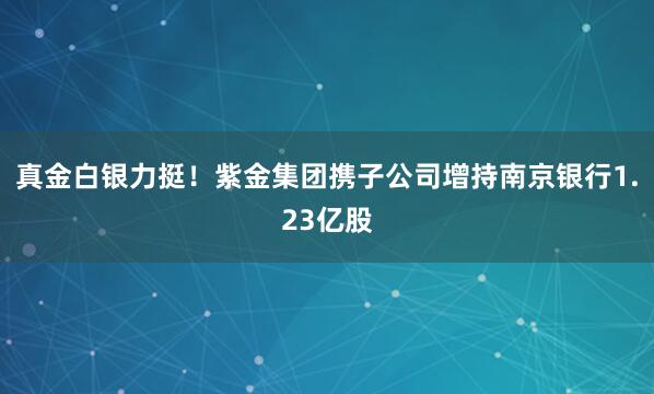真金白銀力挺！紫金集團攜子公司增持南京銀行1.23億股