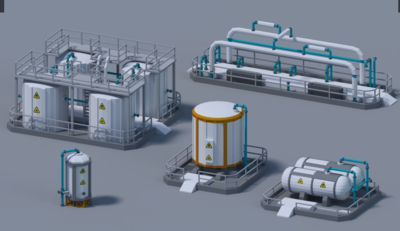 卡通風格化工廠廠房 工業區垃圾廠 發電廠 水利電廠